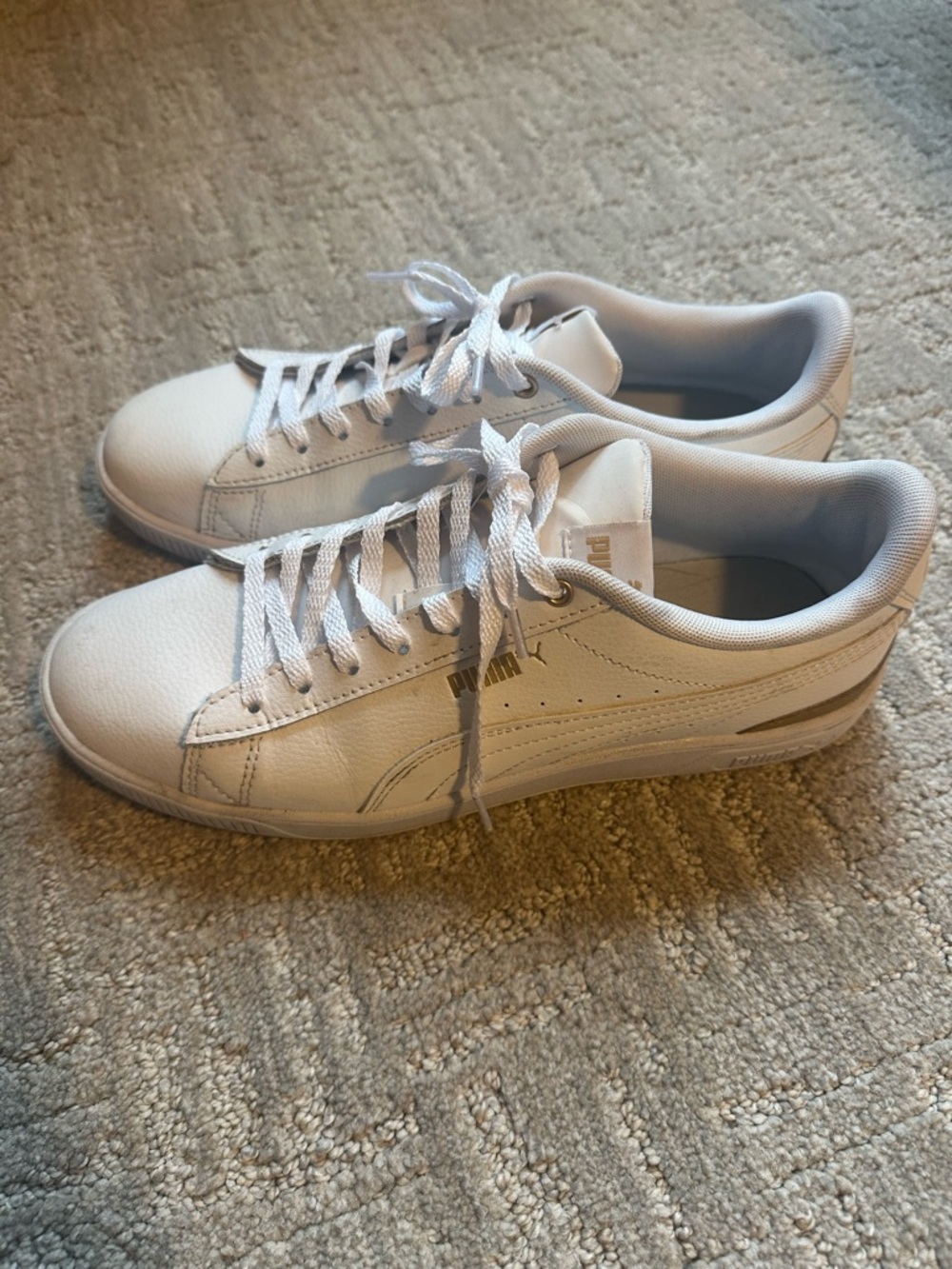 Puma Women’s White Low-Top Leather Sneakers with Gold Accents